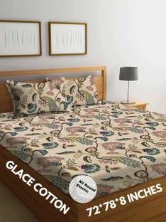 SHOPHOX 210 TC Cotton Double, King Printed Fitted (Elastic) Bedsheet