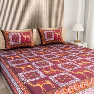 SARVOCH Cotton Queen Flat 144 TC Jaipuri Prints Bedsheet
