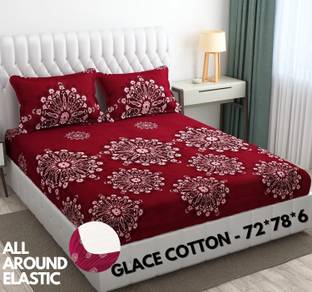 SHOPHOX Cotton Double, King Fitted (Elastic) 210 TC Printed Bedsheet