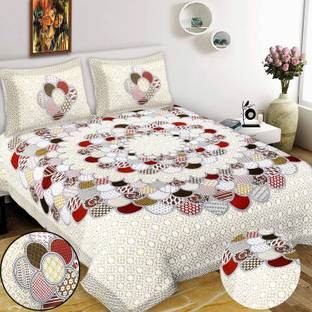 Leo Creation 144 TC Cotton Double Jaipuri Prints Flat Bedsheet