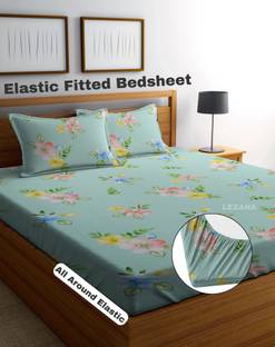 LEZANA 210 TC Microfiber King Floral Fitted (Elastic) Bedsheet