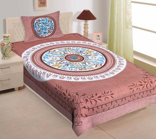 Ubania Collection 140 TC Cotton Single Jaipuri Prints Flat Bedsheet