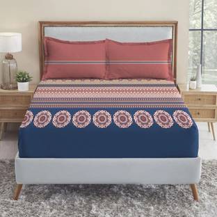 MYTRIDENT Cotton King Fitted (Elastic) 210 TC Floral Bedsheet