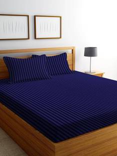 Home Sizzler Microfiber Double Fitted (Elastic) 210 TC Striped Bedsheet