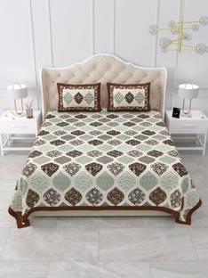 BharatLinen Fleece King Flat 260 TC Jaipuri Prints Bedsheet