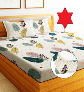 EXFAB Cotton Double Fitted (Elastic) 244 TC Printed Bedsheet