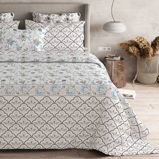LABHAM 144 TC Cotton Super King Striped Flat Bedsheet