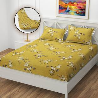 YaAkholic Microfiber Queen Fitted (Elastic) 220 TC Floral Bedsheet