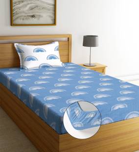 LATHWAL CRATIONS 244 TC Cotton Single Printed Fitted (Elastic) Bedsheet