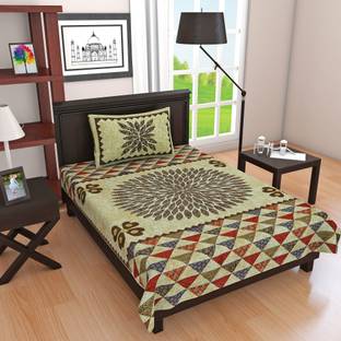 Papa ki Dukaan Cotton Single Flat 104 TC Jaipuri Prints Bedsheet