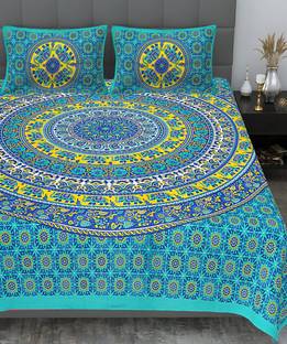 NSPR 144 TC Cotton Double Jaipuri Prints Flat Bedsheet