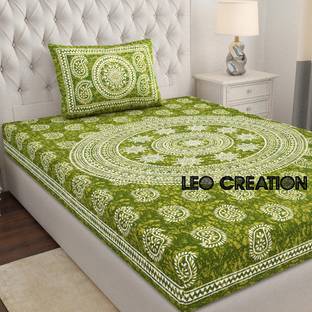 Leo Creation Cotton Single Flat 144 TC Jaipuri Prints Bedsheet