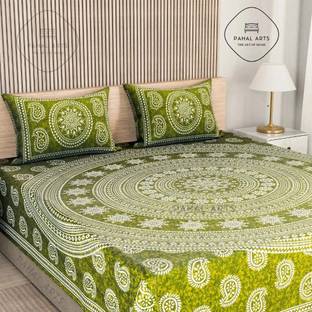 PahalArts Cotton Double Flat 144 TC Jaipuri Prints Bedsheet