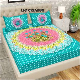 Leo Creation Cotton Double Flat 144 TC Jaipuri Prints Bedsheet