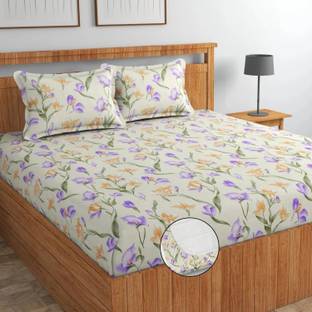 PLANO Cotton Double, King Fitted (Elastic) 250 TC Floral Bedsheet