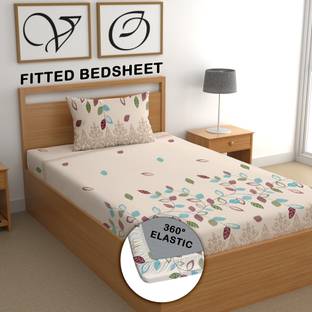 CG Homes 180 TC Cotton Single Printed Fitted (Elastic) Bedsheet
