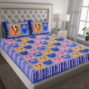 BharatLinen Cotton Double Flat 144 TC Jaipuri Prints Bedsheet