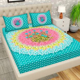 Cosito 144 TC Cotton Double Jaipuri Prints Flat Bedsheet