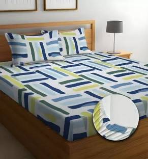 LX LOYREX Cotton Double Fitted (Elastic) 250 TC Printed Bedsheet