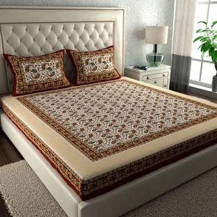 Maa Collection Cotton Double Flat 144 TC Jaipuri Prints Bedsheet