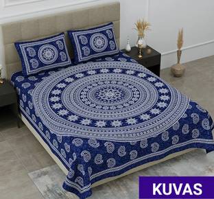 KUVAS 400 TC Cotton Double Jaipuri Prints Flat Bedsheet