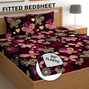 EchoDwell Cotton King Fitted (Elastic) 244 TC Printed Bedsheet