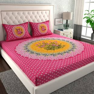 CLOTHOLOGY Cotton Double Flat 144 TC Jaipuri Prints Bedsheet