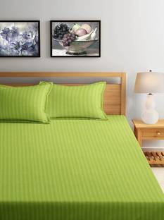 BROMWICK Microfiber Double Flat 300 TC Striped Bedsheet