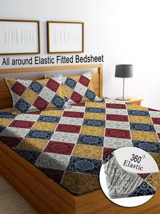 RisingStar Cotton King Fitted (Elastic) 250 TC Striped Bedsheet