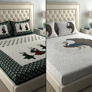 LA VERNE Cotton Double Flat 104 TC Jaipuri Prints Bedsheet