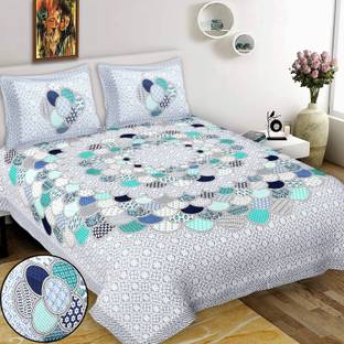 hntraders Cotton Double Flat 144 TC Printed Bedsheet