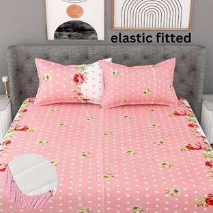 Mintu Cotton Double Fitted (Elastic) 180 TC Floral Bedsheet
