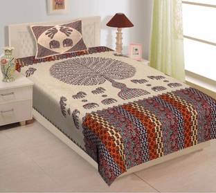 KAANY FAB 144 TC Cotton Single Jaipuri Prints Flat Bedsheet
