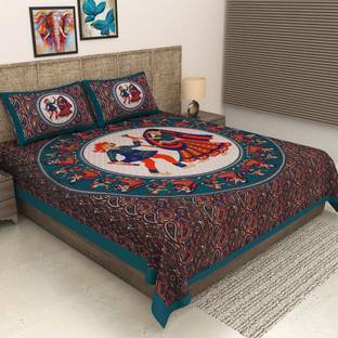 METRO LIVING Cotton Double Flat 144 TC Jaipuri Prints Bedsheet