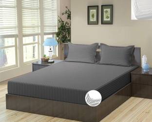 HOMYBEES 300 TC Cotton Double Striped Fitted (Elastic) Bedsheet