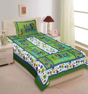 VNV Creation Cotton Single Flat 144 TC Jaipuri Prints Bedsheet