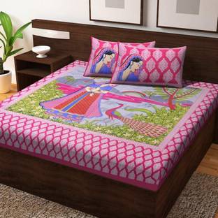 New Era Creation 300 TC Cotton Double Jaipuri Prints Flat Bedsheet