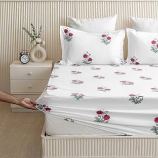 HOMEMONDE 210 TC Cotton Single Printed Fitted (Elastic) Bedsheet