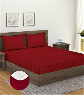 Home Sizzler Microfiber Double Fitted (Elastic) 300 TC Striped Bedsheet