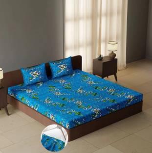 CARLTON LONDON Cotton Queen Fitted (Elastic) 104 TC Geometric Bedsheet