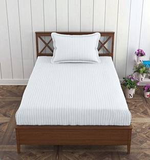 Trance Home Linen 400 TC Cotton Single Striped Fitted (Elastic) Bedsheet