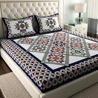 HouseOfCommon 144 TC Cotton Double Jaipuri Prints Flat Bedsheet