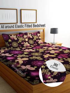 RisingStar Cotton King Fitted (Elastic) 350 TC Floral Bedsheet