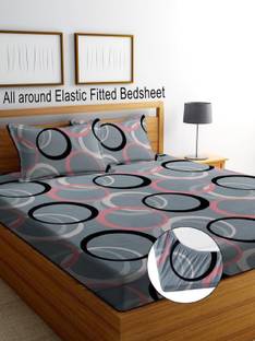 Panipat Textile Hub 210 TC Cotton King 3D Printed Fitted (Elastic) Bedsheet