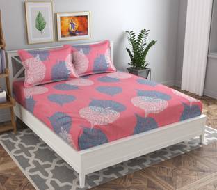 VAS COLLECTIONS 180 TC Cotton Double Floral Fitted (Elastic) Bedsheet