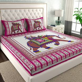 Poorak 104 TC Cotton Double Jaipuri Prints Flat Bedsheet