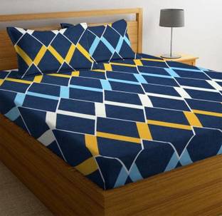 BEDORISM 260 TC Cotton King Printed Fitted (Elastic) Bedsheet
