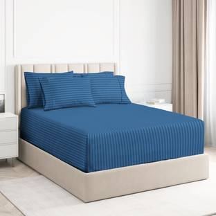 BSB HOME Cotton Double Fitted (Elastic) 220 TC Striped Bedsheet