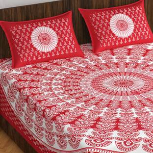 CLOTHOLOGY Cotton Double Flat 144 TC Jaipuri Prints Bedsheet