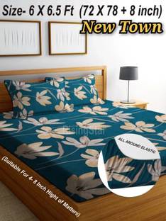 New Town 180 TC Cotton Queen Floral Fitted (Elastic) Bedsheet